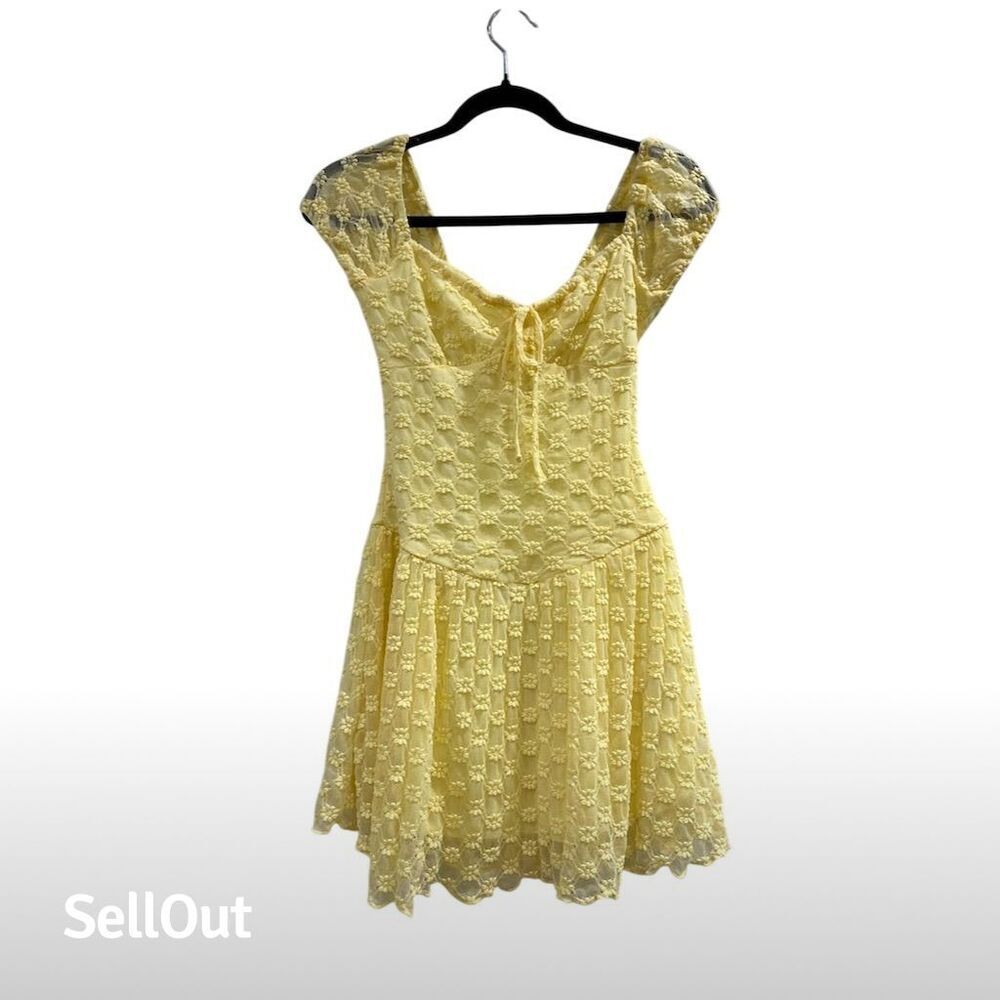 Jessica Simpson Women's XS Yellow Floral Lace Midi Dress Casual Spring